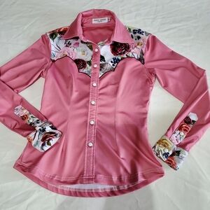 Ranch Dress’n Youth Small Pink Floral Western Snap Rodeo Shirt